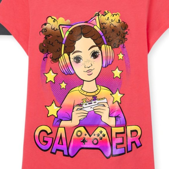 The Childrens Place Girls Gaming Graphic Tee Short Sleeve- 2 pack M (7/8) NWT - Picture 3 of 4